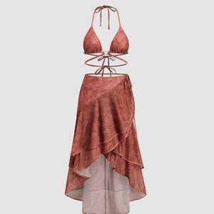 Cider burnt orange red  Bikini Set with skirt cover up NWOT